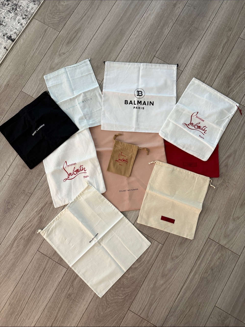 Christian Louboutin multi-color dust bag lot with logos
